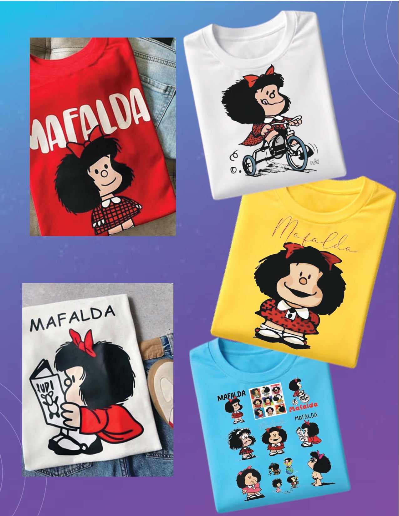 Camiseta de Algodón Estampada DTF - Paquete x6 Diseños de Moda Animados