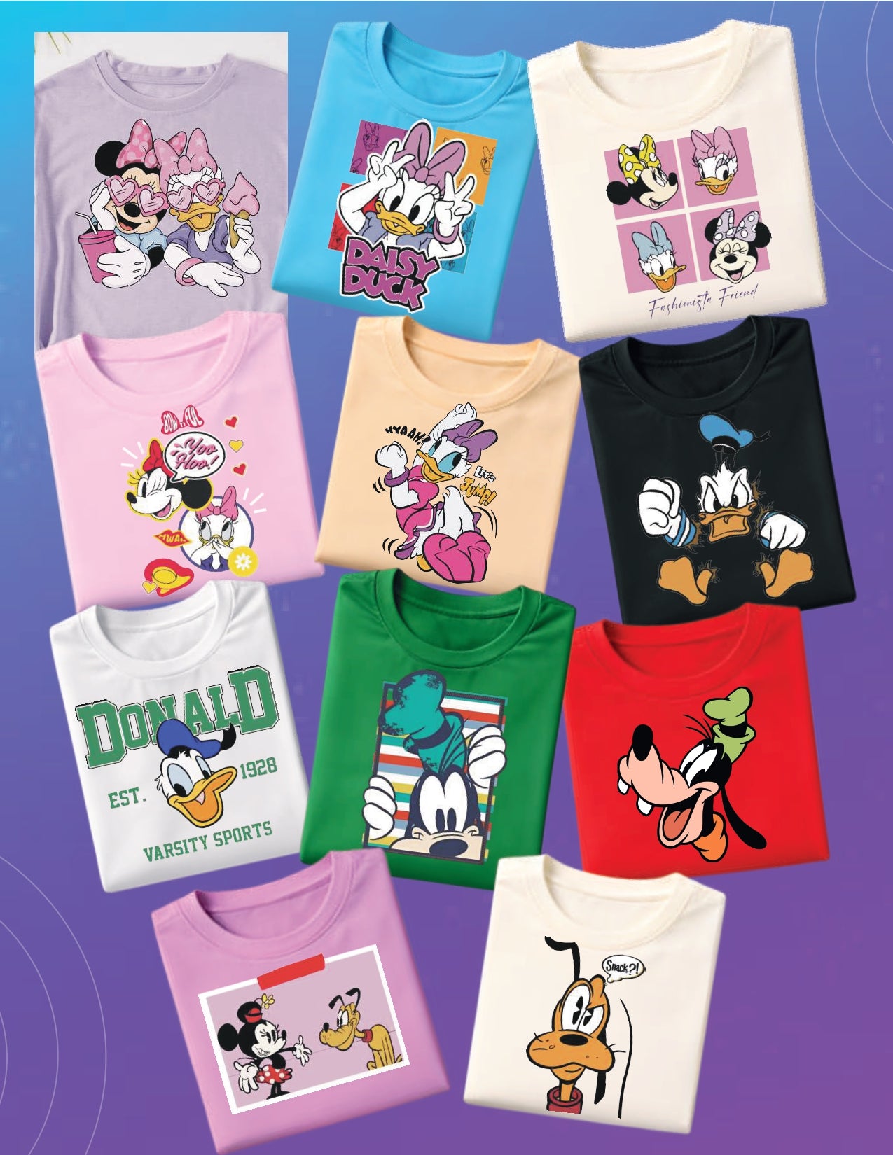 Camiseta de Algodón Estampada DTF - Paquete x6 Diseños de Moda Animados