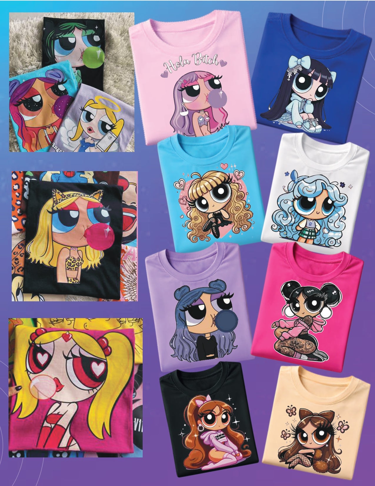 Camiseta de Algodón Estampada DTF - Paquete x6 Diseños de Moda Animados