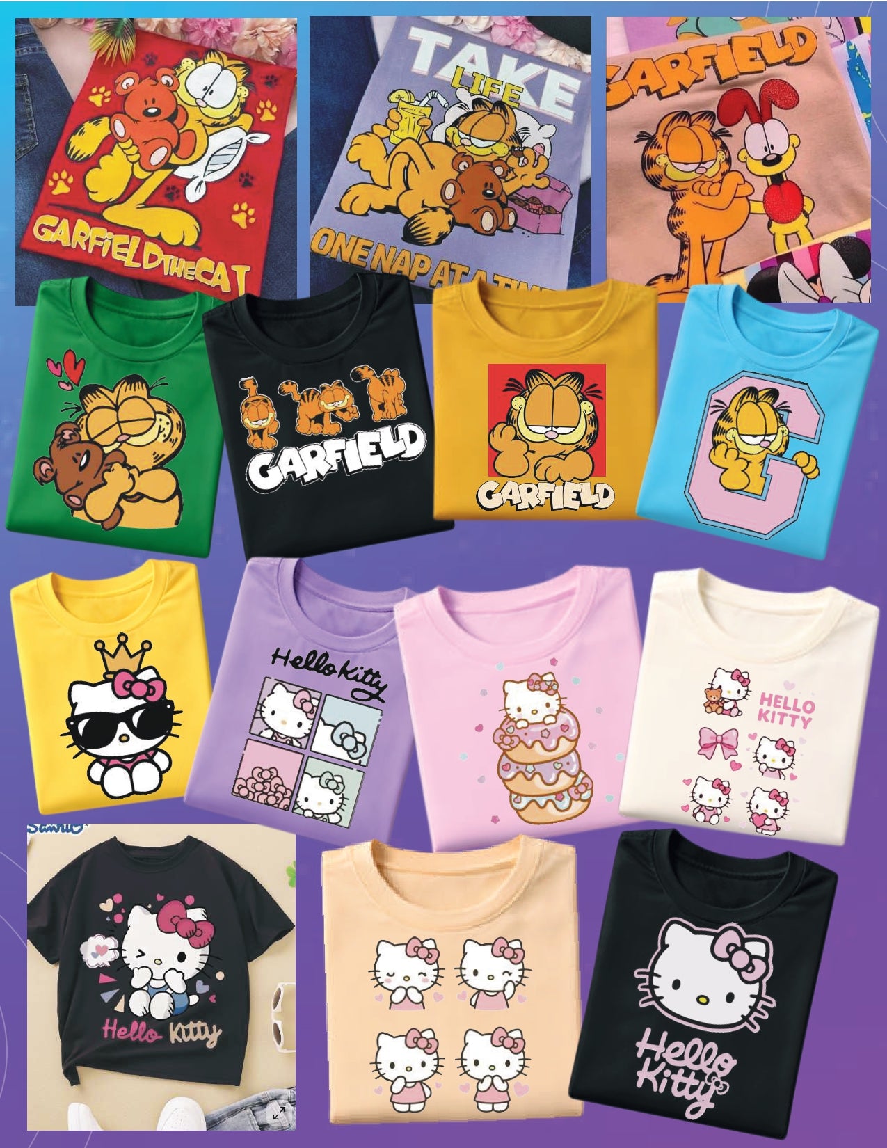 Camiseta de Algodón Estampada DTF - Paquete x6 Diseños de Moda Animados
